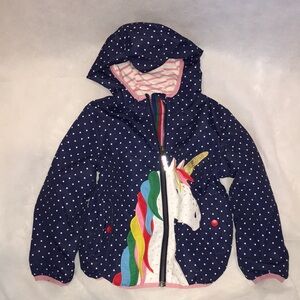Mini Boden Unicorn Fall Jacket | Navi with Polka Dots | Size 5